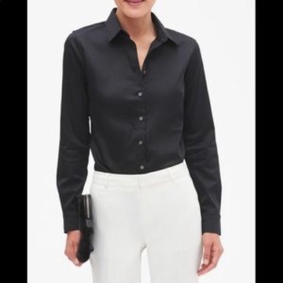 BANANA Republic Long Sleeve Non-Iron Fitted Sateen Shirt Black Size 10 - Picture 13 of 14